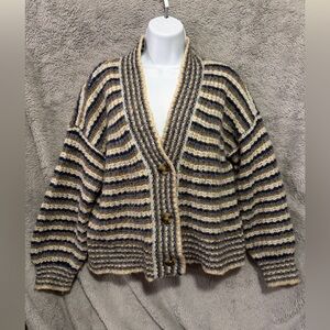 Madewell Cardigan Womens XS Oversized Striped Knit Button Front Wool Blend Cozy